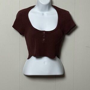 BDG Women’s Chocolate Round Neck Ribbed Knit Crop Top Size M